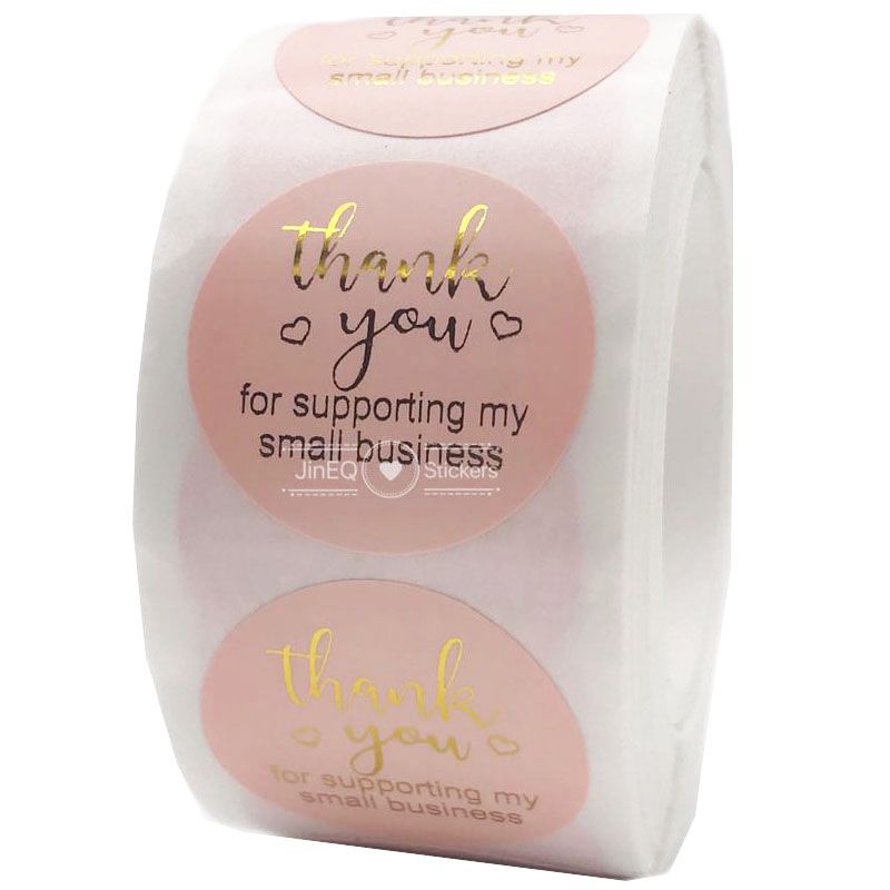 Pink Paper Label Stickers Gold Thank You Sticker S
