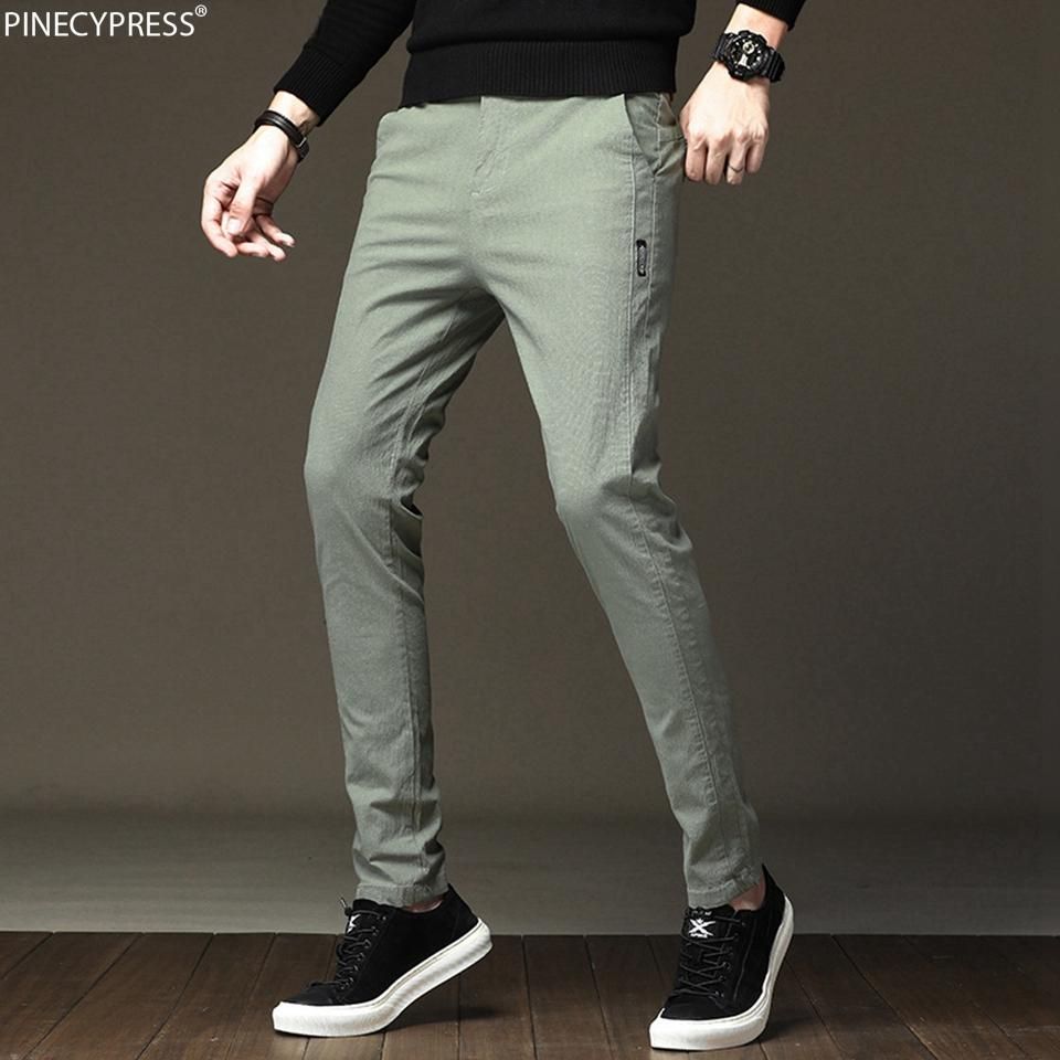 98% Cotton 2% Spandex Anti-Pilling Man Pants Spring Summer Autumn Green Adjusted Full Man Length Chinese Men Pencil Pants