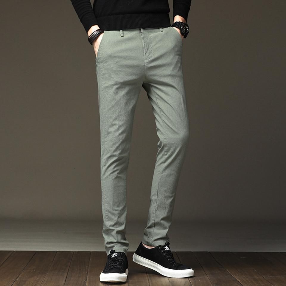 98% Cotton 2% Spandex Anti-Pilling Man Pants Spring Summer Autumn Green Adjusted Full Man Length Chinese Men Pencil Pants