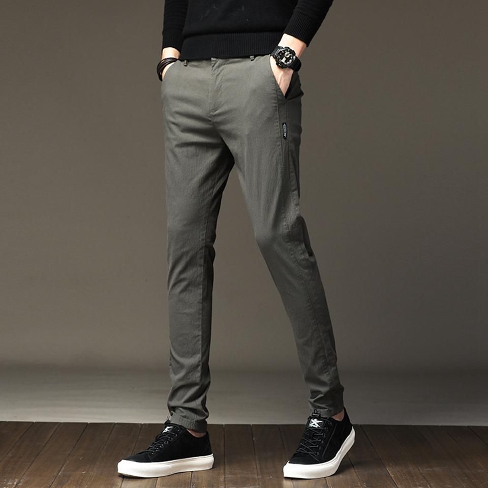 98% Cotton 2% Spandex Anti-Pilling Man Pants Spring Summer Autumn Green Adjusted Full Man Length Chinese Men Pencil Pants