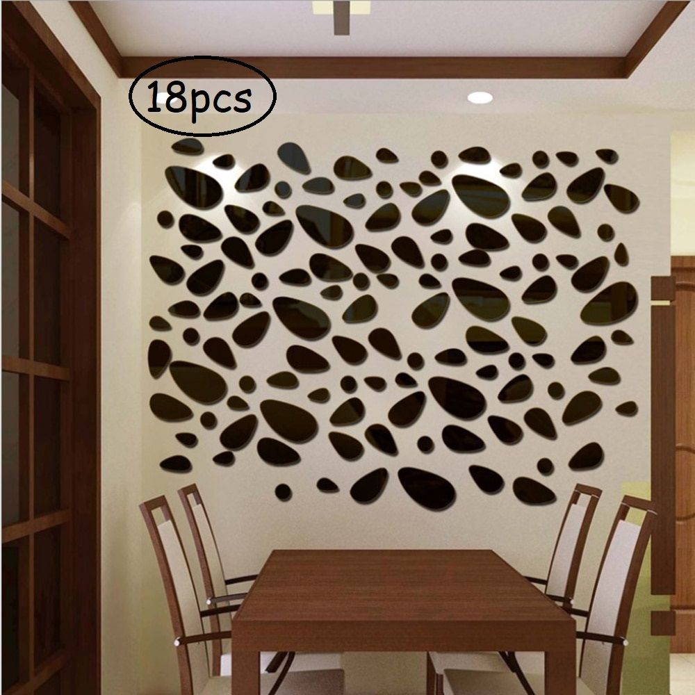 18pcs 3D Large Size Cobblestone Mirror Wall Stickers (black)