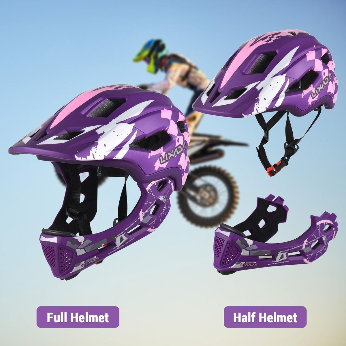 Kids Cycling Helmet Detachable Full Face Helmet Adjustable Cycling Helmet for for Children Cycling