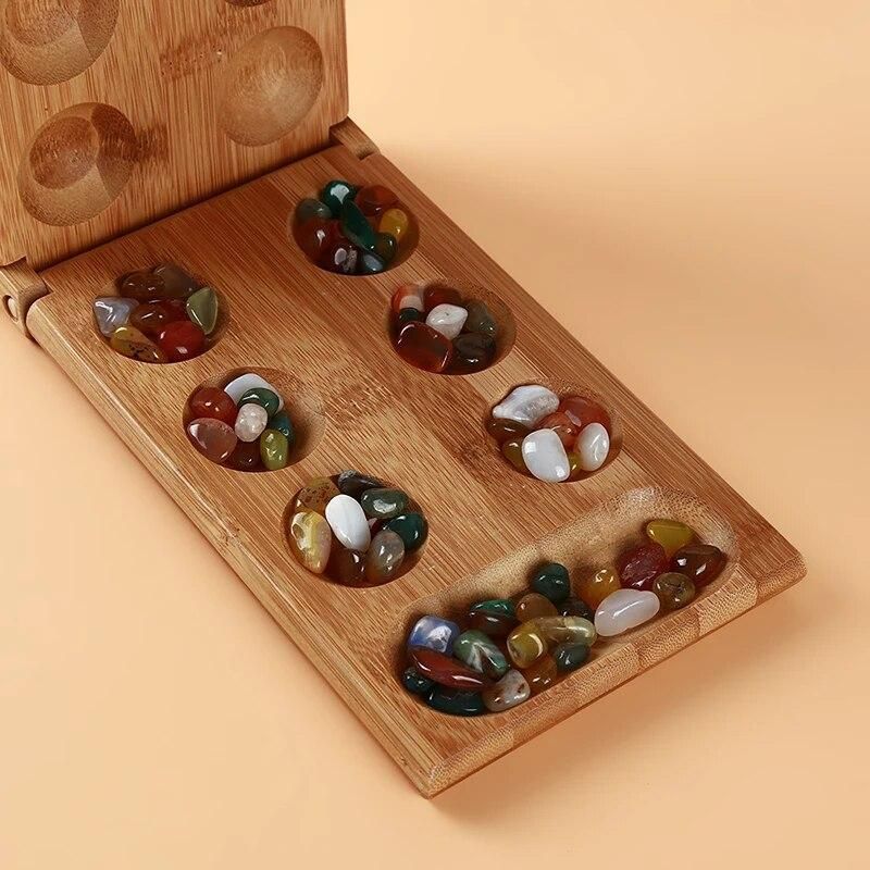 Wooden Mancala Children Board Strategy Game Kids Toys Thinking Puzzle Game Particles Returning African Gem Chess 1 Box
