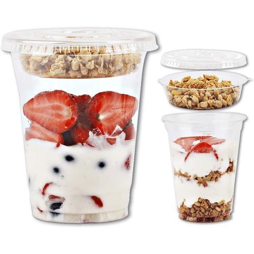 12 Oz Clear Plastic Parfait Cups With Insert 3.25oz & Flat