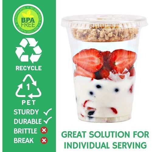 12 Oz Clear Plastic Parfait Cups With Insert 3.25oz & Flat