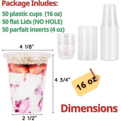 12 Oz Clear Plastic Parfait Cups With Insert 3.25oz & Flat