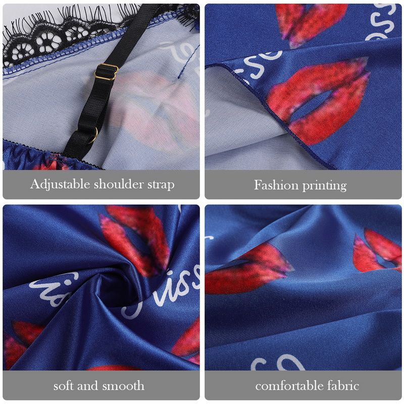 Women's Satin Lace Pyjamas Sleepwear Set Blue