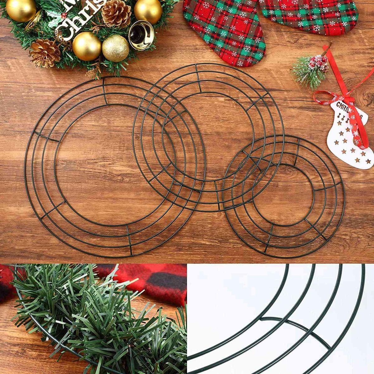 6 Pieces Dark Green Wire Wreath Rings Wire Wreath Frame for Christmas New Year Valentines Decoration (10 Inch)