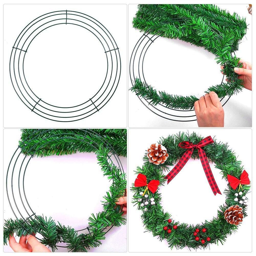 6 Pieces Dark Green Wire Wreath Rings Wire Wreath Frame for Christmas New Year Valentines Decoration (10 Inch)