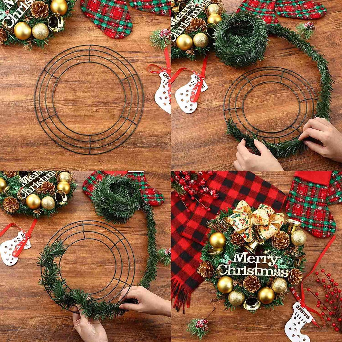 6 Pieces Dark Green Wire Wreath Rings Wire Wreath Frame for Christmas New Year Valentines Decoration (10 Inch)