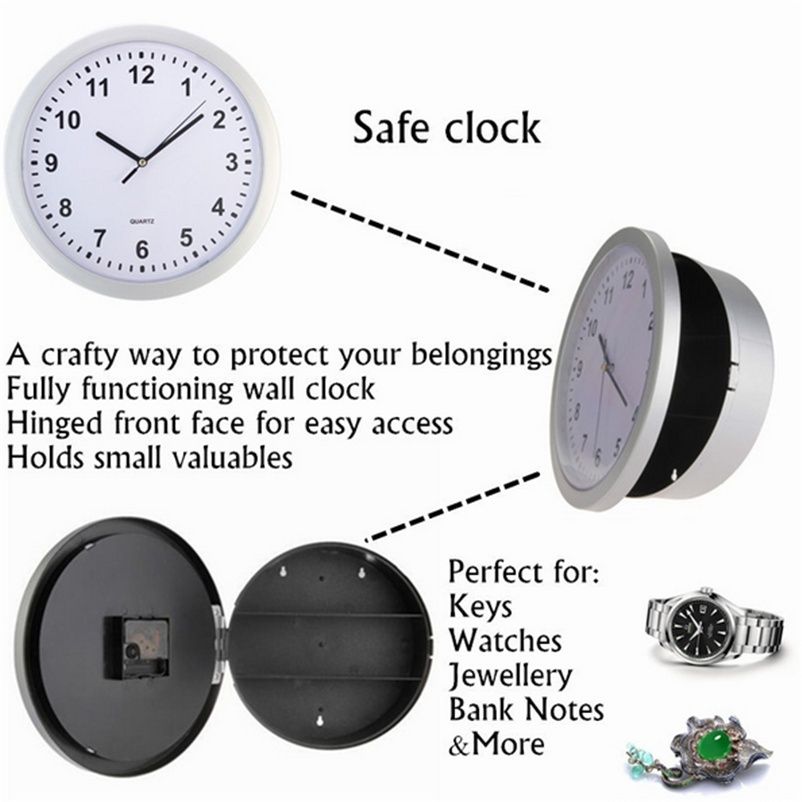 Hidden Secret Wall Clock Safe Money Stash Jewellery Stuff Storage Container Box