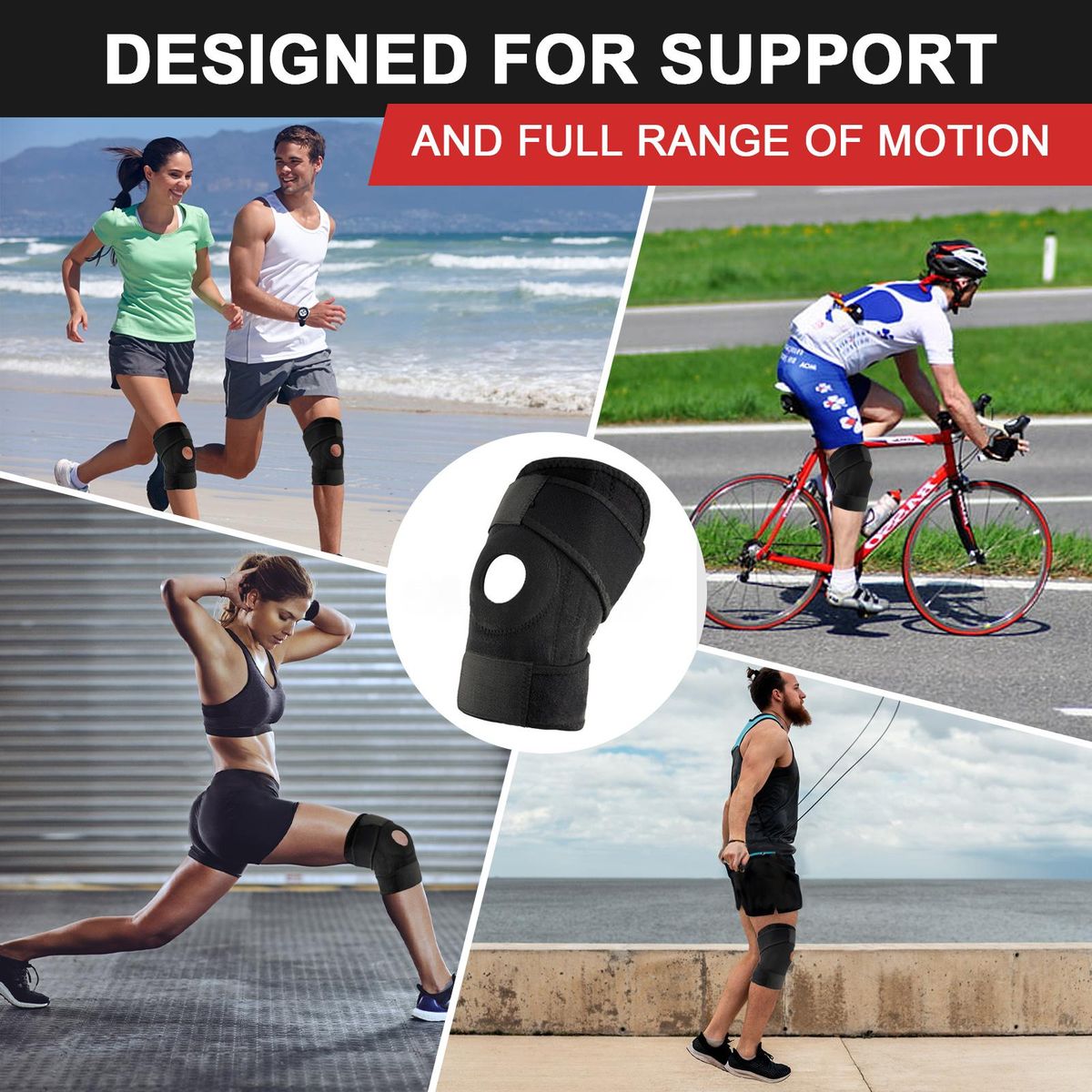 Outdoor Sports Knee Brace, Breathable and Protective, for Hiking, Basketball, Cycling, Running - Black