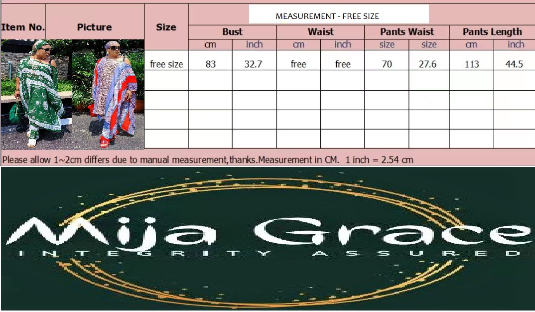 {MijaGrace}Women's Chiffon Printed PLUS-SIZE/FREE SIZE Dress And Pants, 2 Piece Set - GREEN