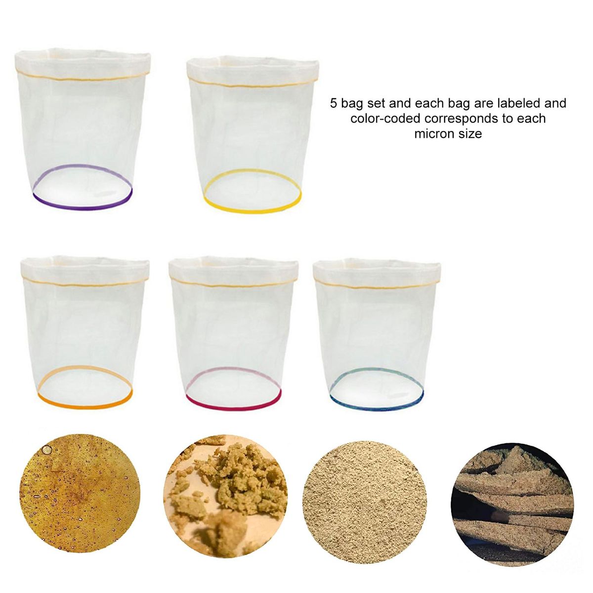 5pcs 5 Gallon Filter Bag Bubble Bag Herbal Ice Essence Extractor Kit Set Micron Drawstring Extraction Bags