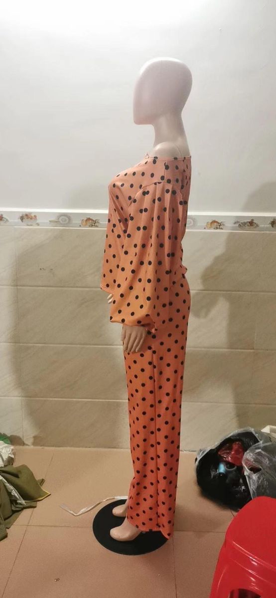 Women's Polka Dot Printed Casual Loose Diagonal Shoulder Trousers Two-piece Suit