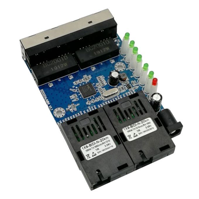 Ethernet Converter Switch 4RJ45 2 Fiber SC Single Mode US Mainboard