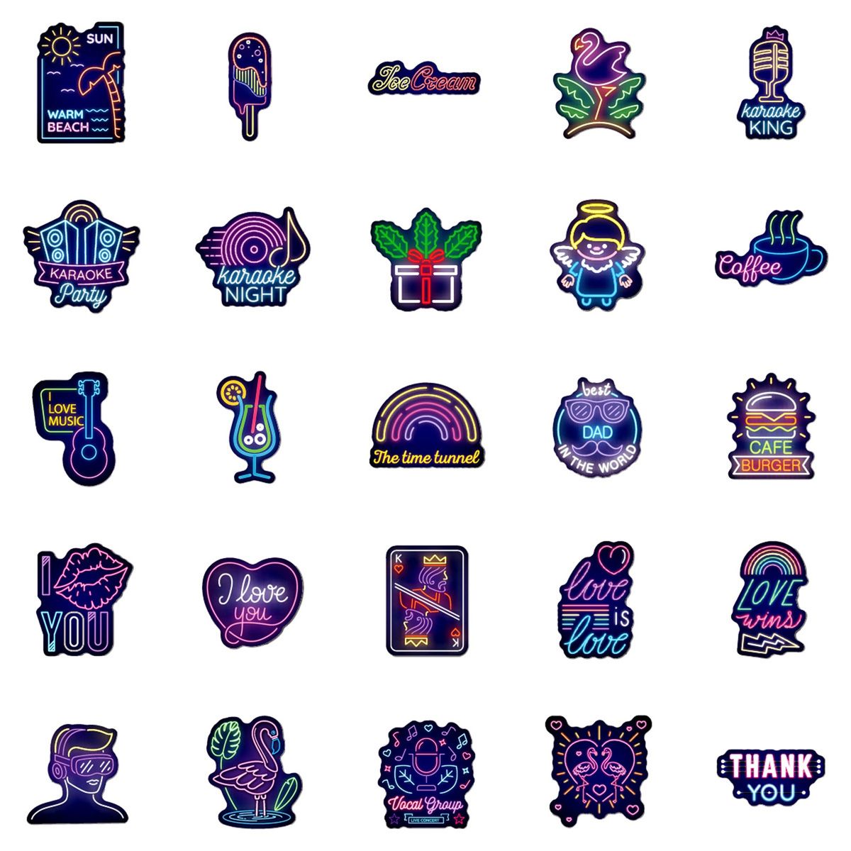 50PcsSet Laptop Stickers Neon Decals Decorative Water A