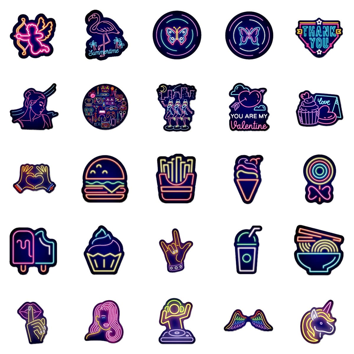 50PcsSet Laptop Stickers Neon Decals Decorative Water A
