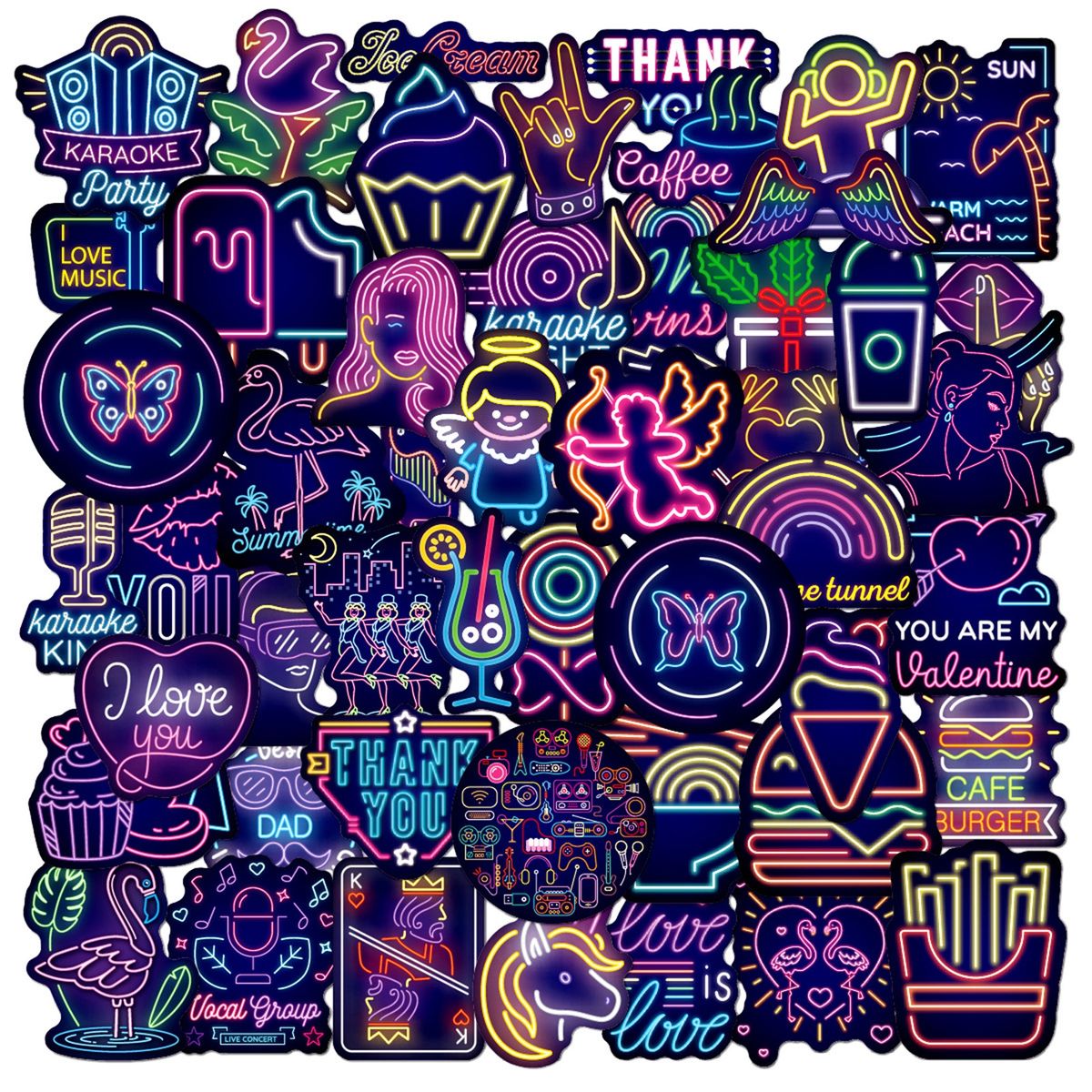 50PcsSet Laptop Stickers Neon Decals Decorative Water A