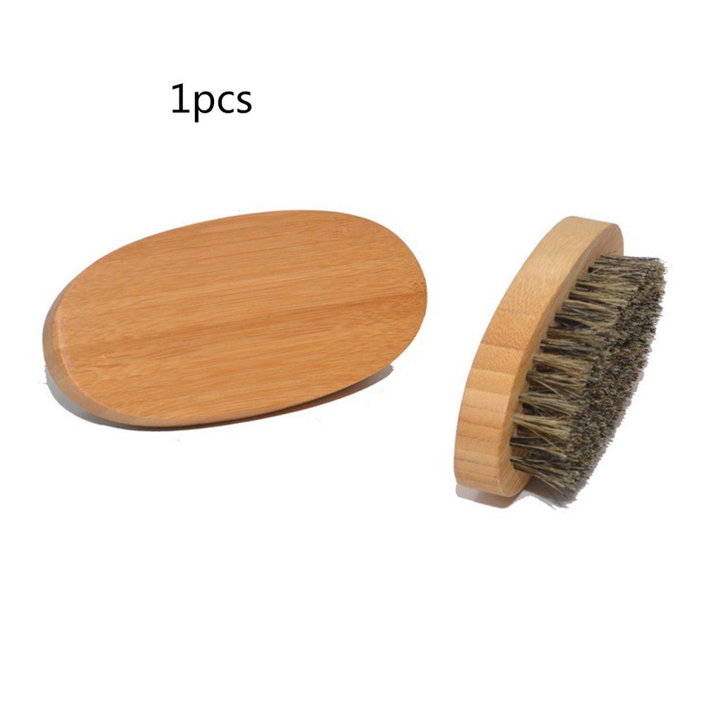 OR Men Boar Hair Bristle Beard Mustache Brush Hard Round Wood Handle Comb