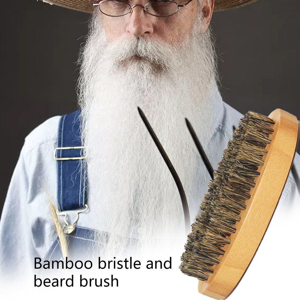 OR Men Boar Hair Bristle Beard Mustache Brush Hard Round Wood Handle Comb