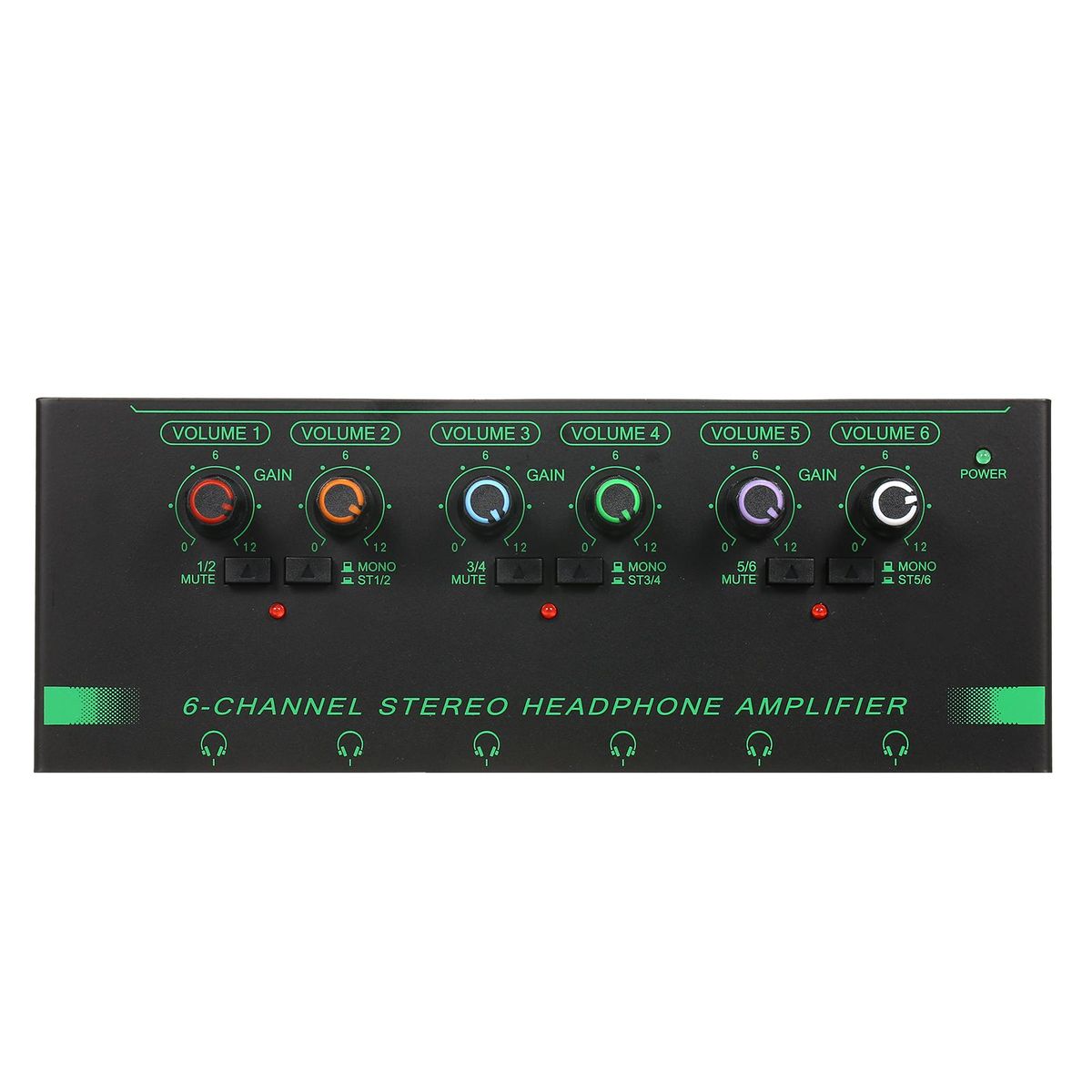 6-Channel Stereo Headphone Amplifier Compact 6 Channels Mini Audio Stereo Headphone Amp with 6.35mm/3.5mm Input Volume Control In-ear Monitoring System for Stage and Studios