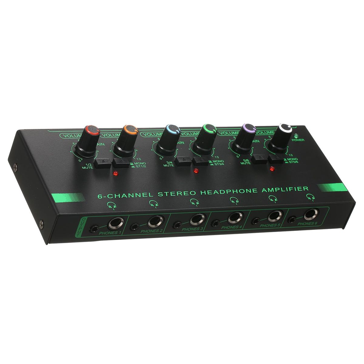 6-Channel Stereo Headphone Amplifier Compact 6 Channels Mini Audio Stereo Headphone Amp with 6.35mm/3.5mm Input Volume Control In-ear Monitoring System for Stage and Studios