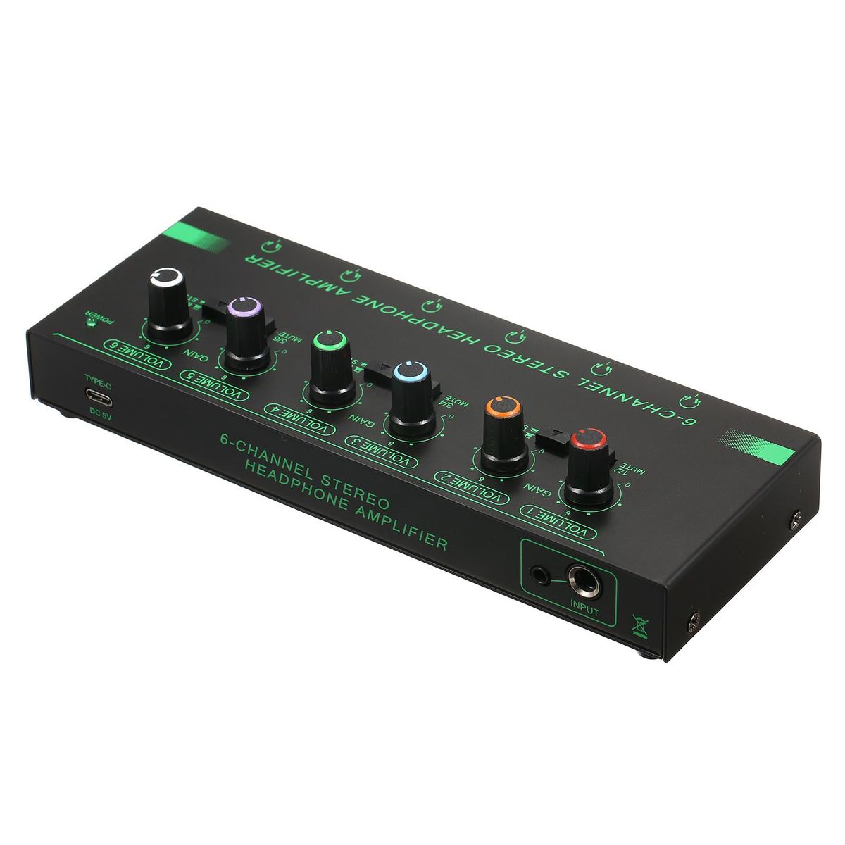 6-Channel Stereo Headphone Amplifier Compact 6 Channels Mini Audio Stereo Headphone Amp with 6.35mm/3.5mm Input Volume Control In-ear Monitoring System for Stage and Studios