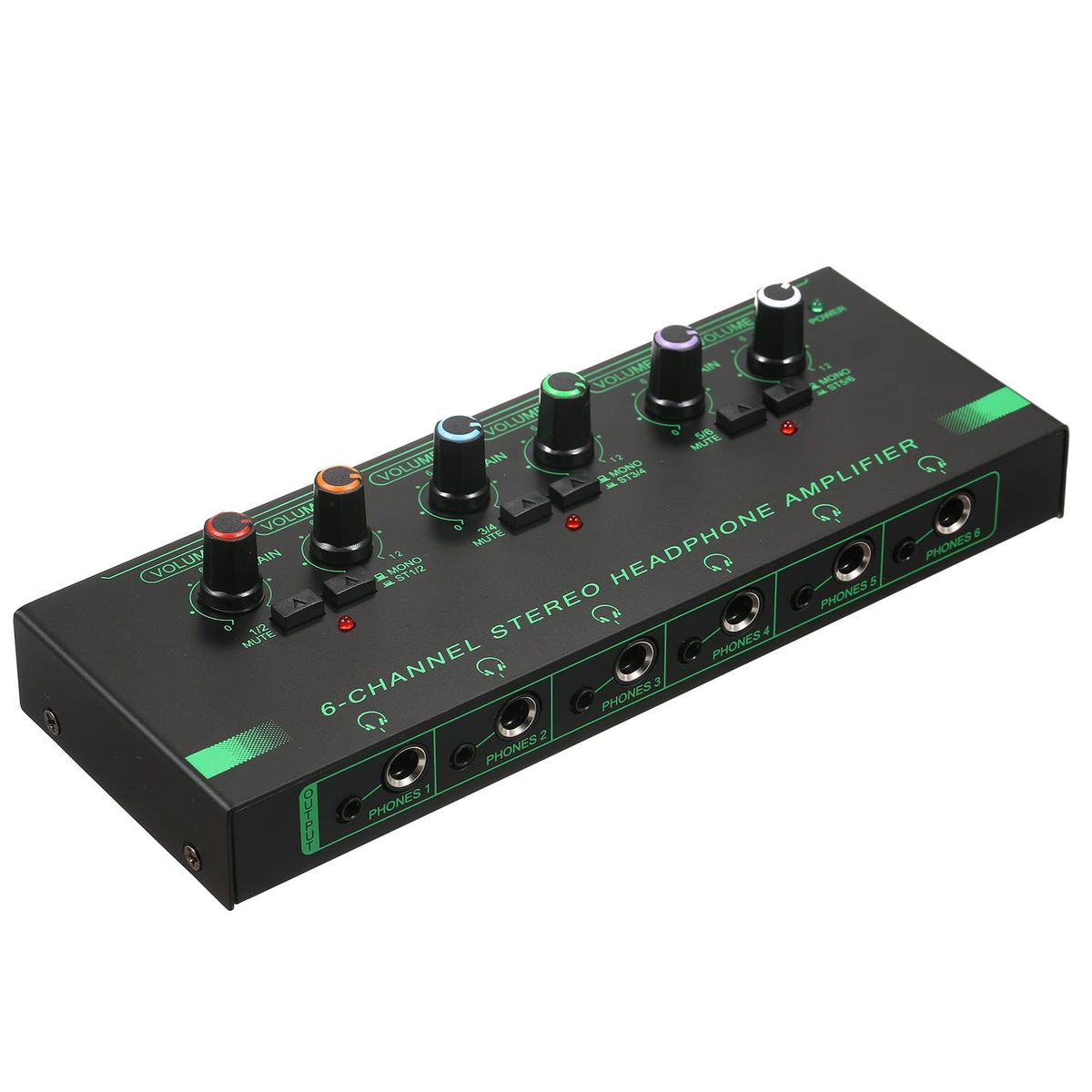 6-Channel Stereo Headphone Amplifier Compact 6 Channels Mini Audio Stereo Headphone Amp with 6.35mm/3.5mm Input Volume Control In-ear Monitoring System for Stage and Studios