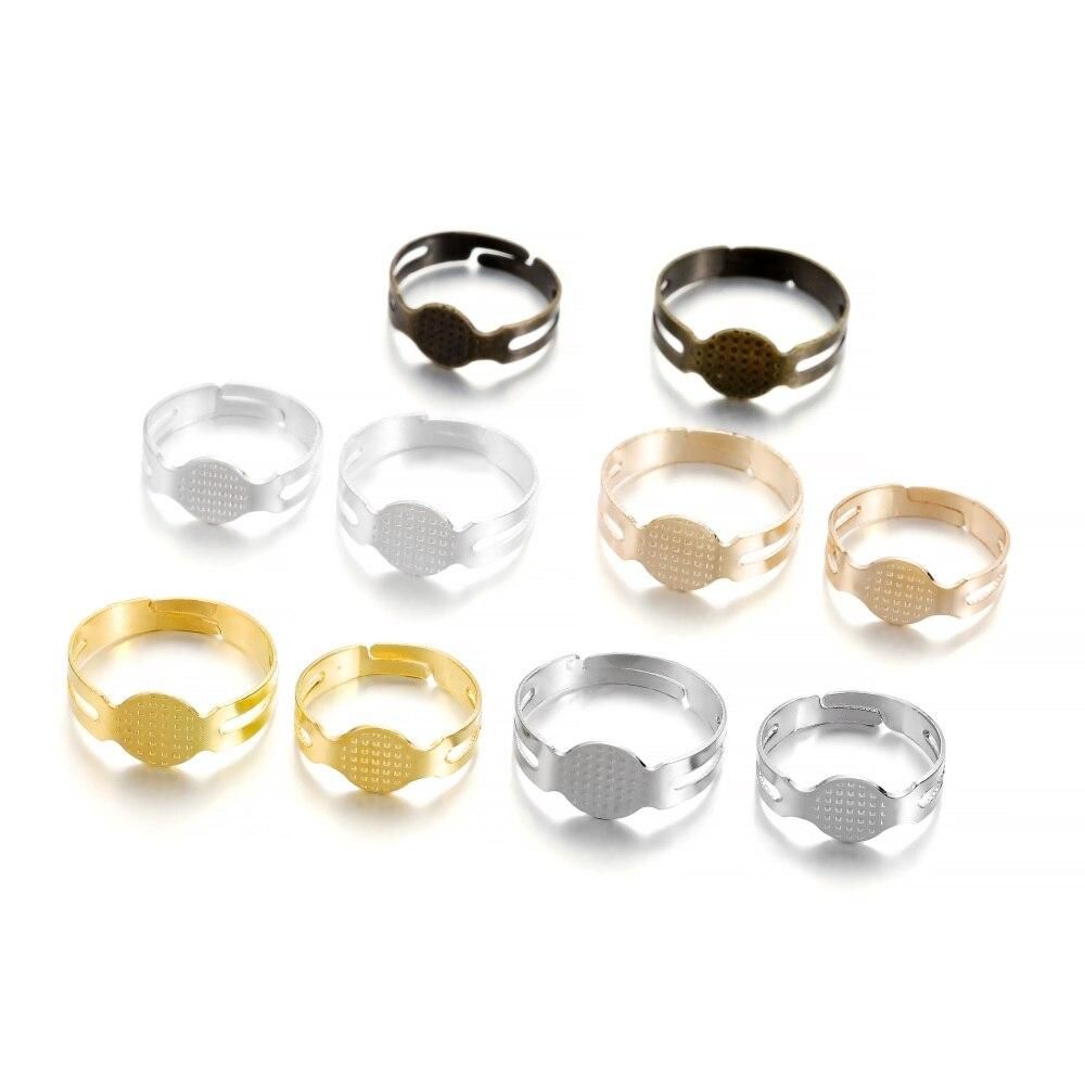 20-40Pcs/lot 7-10mm Metal Adjustable Blank Rings Setting For DIY Handmade Ring Jewelry Making Finding Supplies Accessories