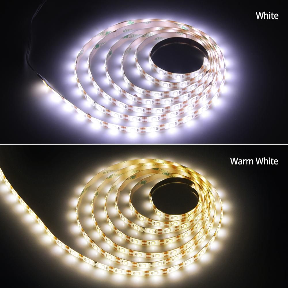 DC 5V Hand Sweep Sensor LED Strips Flexible Tape USB Cable Powered Ribbon Diode Tape LED Lights 1- 5M For Kitchen Cabinet Lamp-Warm White-5M--