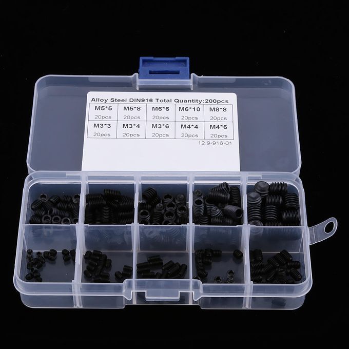 200Pcs M3 M4 M5 M6 M8 Grub Screws Carbon Steel  Socket Cup Point