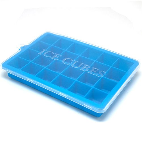 5 Colors 24 Grids Silicone Ice Cube With Lid Eco-Friendly Cavity Tray Ice Cubes Small Fruits Mold Ice Maker For Ice Cube Making-Light Blue With Lid
