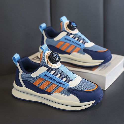 Rotating Buckle Mesh Breathable Sneakers Casual Kids' Shoes Blue
