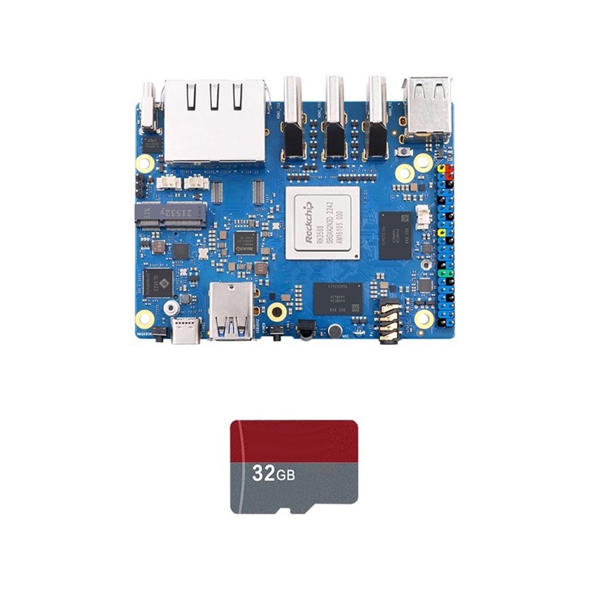 For Orange Pi 5 Plus Development Board 4G+32G Memory Card RK3588 64Bit 2.5G M.2 Slot Support 2230 Wi-Fi 6 BT Module