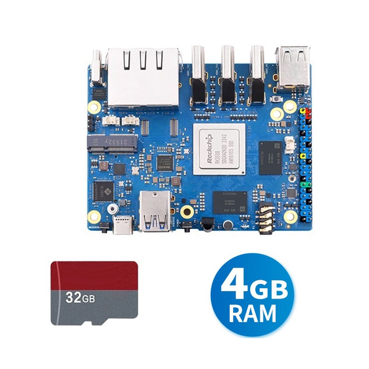 For Orange Pi 5 Plus Development Board 4G+32G Memory Card RK3588 64Bit 2.5G M.2 Slot Support 2230 Wi-Fi 6 BT Module