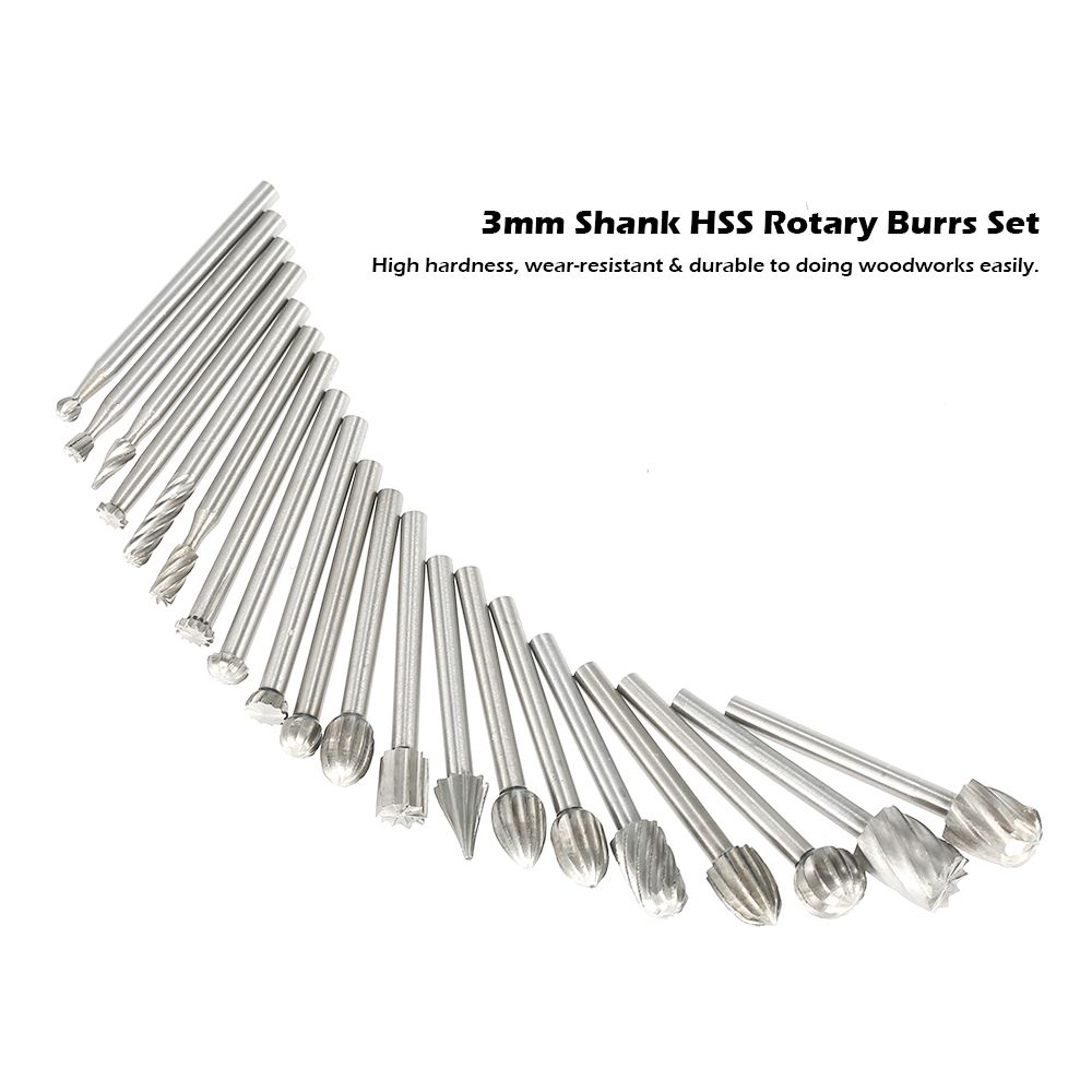 20PCS 3mm Shank HSS CNC Rotary Burrs Set Tools File Milling