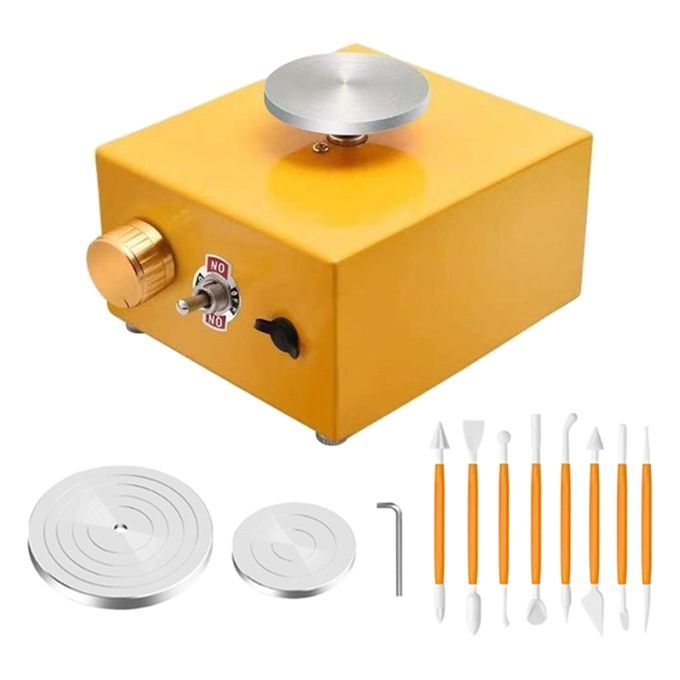 Mini Electric Pottery Wheel With Tray Forming Machine Speed Yellow