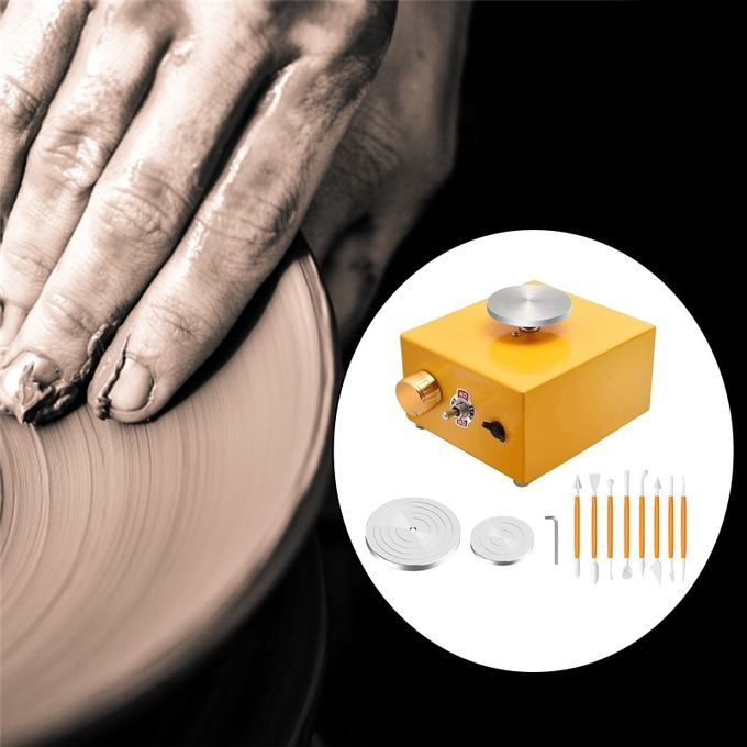 Mini Electric Pottery Wheel With Tray Forming Machine Speed Yellow