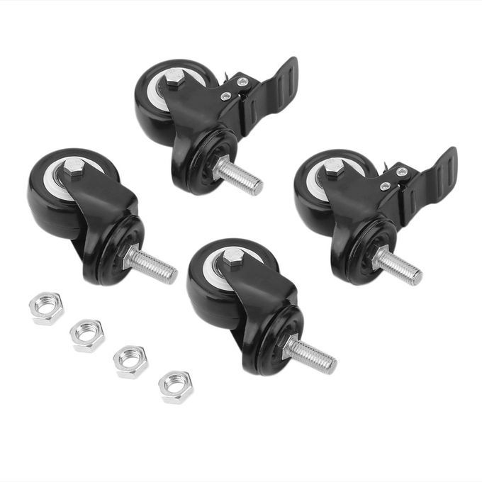 4P S 2 In H Heavy Duty Swivel  Astor Wheels Trolley Furniture  Aster Rubber-Black & White