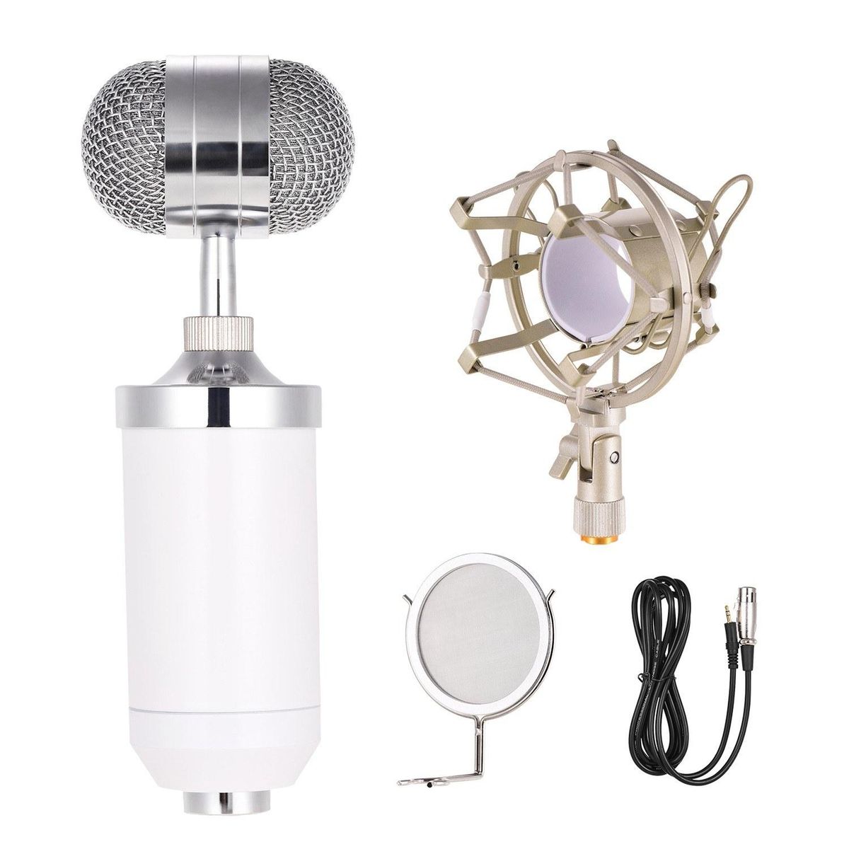 Recording Mic Uni-Directional Condenser Microphone Kit with Metal Shockproof Clamp Windshield Low Noise High Sensitive Mic for Vocal Live Streaming Singing Broadcasting Musical Instrument