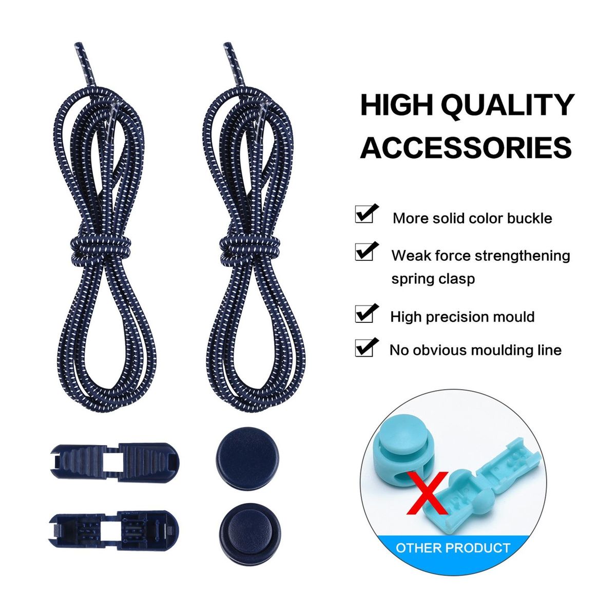 1 Set Tieless Shoelaces Elderly Children No Tie Shoes Strings Royal Blue