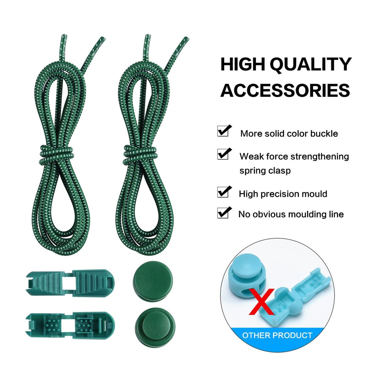 1 Set Tieless Shoelaces Elderly Children No Tie Shoes Strings Green
