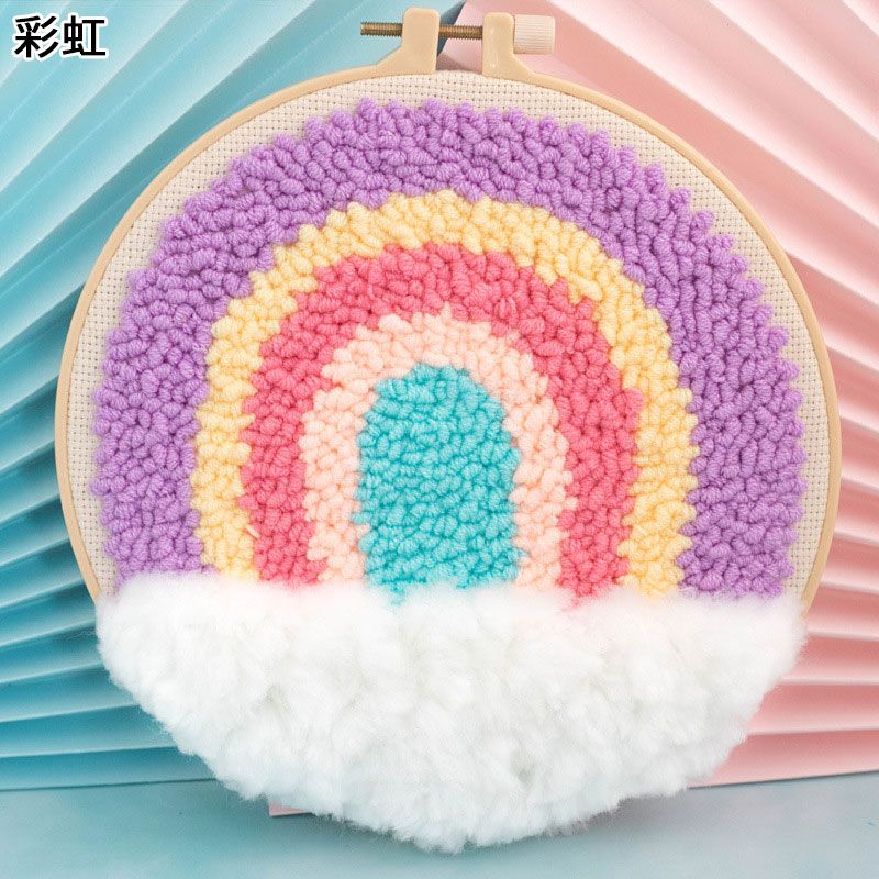 Scenery Series Embroidery Material Package DIY Poking Embroidery Kit Handmade Embroidered Supply Punch Needle Poked Kit Creative Rainbow