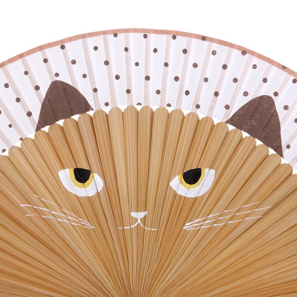 Hand Gift Fan Bamboo Art Fan Cat Crafts Cartoon Girls Decor Silk Hand Cat Folding Painted Wall