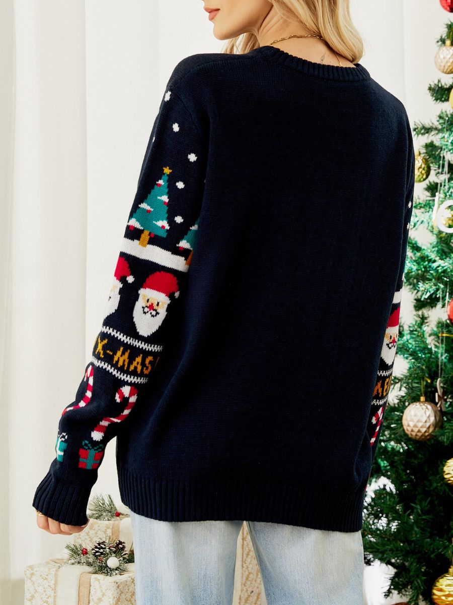 Women Christmas Sweater X-MAS Tree Long Sleeve O Neck Casual Pullovers