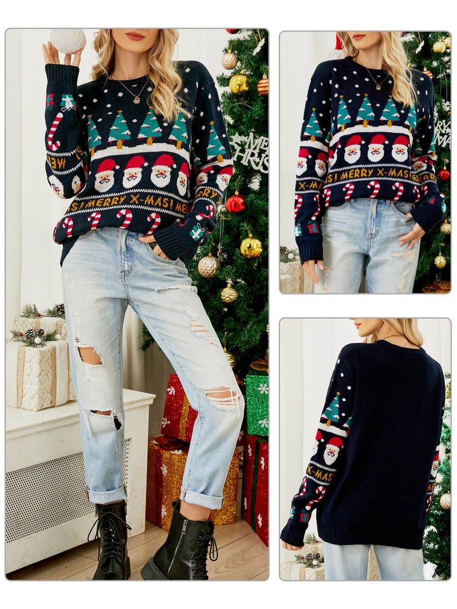 Women Christmas Sweater X-MAS Tree Long Sleeve O Neck Casual Pullovers