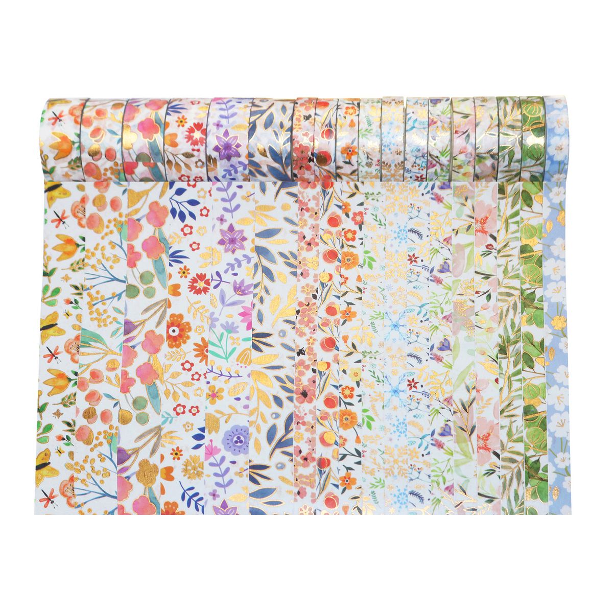 18 Rolls Washi Masking Tapes Set Floral Gold Foil Adhesive
