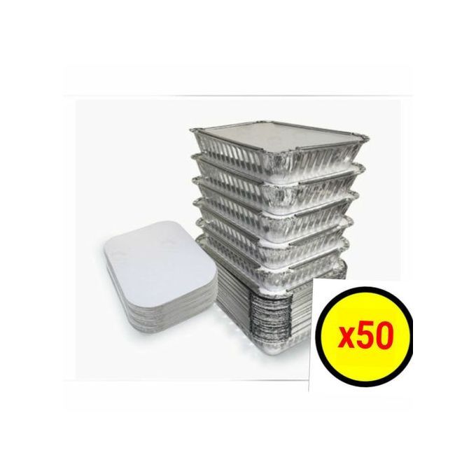Aluminium Takeaway Container With Lid, Pan - 50 Pieces