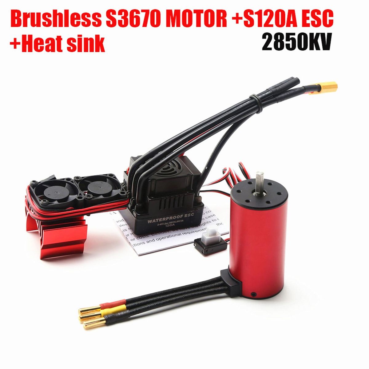 S3670 2850KV Brushless Motor Sensorless Waterproof Motor and 120A Brushless ESC XT60 Plug Heat Sink Replacement for HSP HPI Traxxas 1/8 RC Car Truck